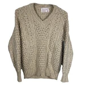 VTG Slieve League Cable Knit Sweater Size 40 US 12 Beige Wool Irish Fisherman